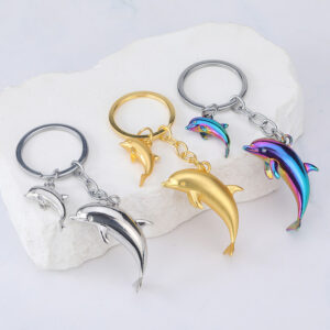 Porte-clés Dauphin Duo 3D Argenté 8 cm