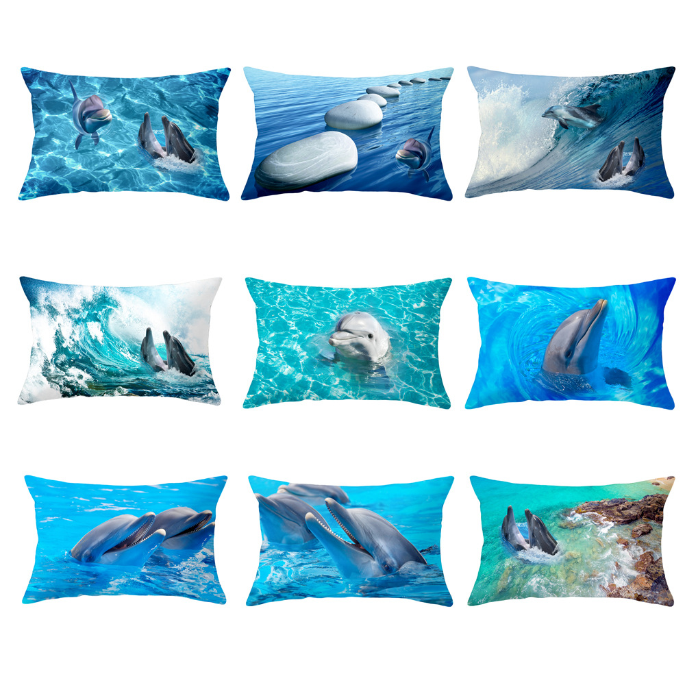 Coussin dauphins océan 30 × 50 cm