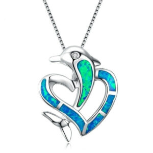 Collier dauphin opale cœur bleu