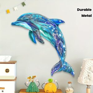 Tableau Mural Dauphin Métal Bleu