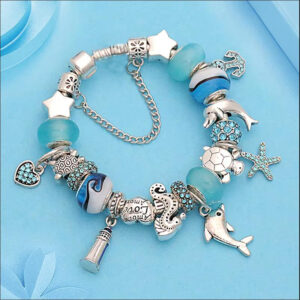 Bracelet Dauphin Perles Murano Bleues