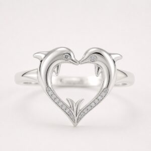 Bague cœur deux dauphins en argent 925