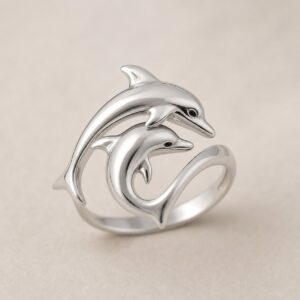 Bague double dauphin argentée