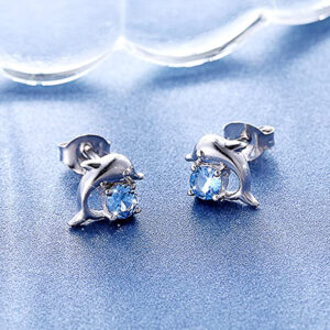 Boucles d’Oreilles Dauphin Bleu Huitan