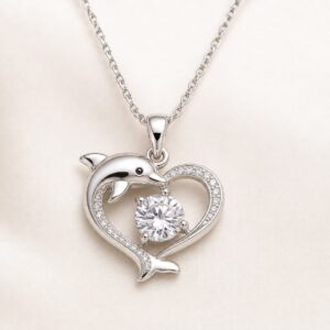 Collier dauphin cœur zircon