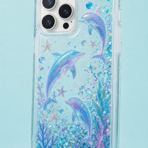 Coque iPhone Dauphins à paillettes mobiles