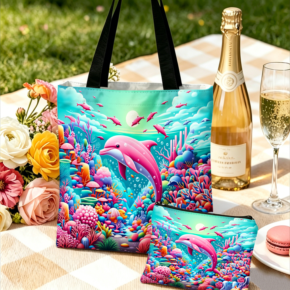 Ensemble Sac Cabas et Pochette Dauphin Récif Rose