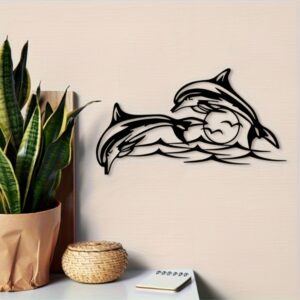 Tableau Mural Dauphins en Métal Noir