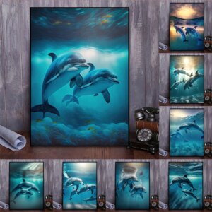 Tableau dauphins océan nordique