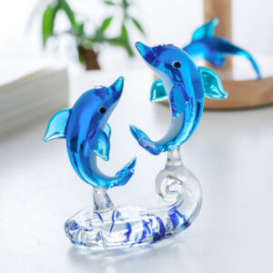 Figurine dauphins cristal bleu