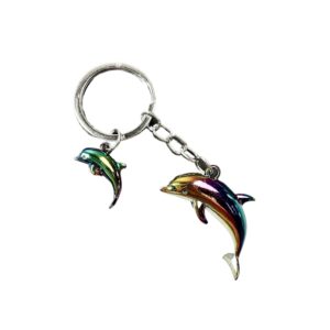 Porte-clés dauphins métal irisé