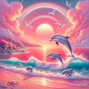 Kit peinture diamant dauphins coucher rose