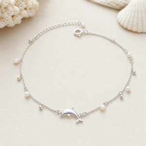 Chevillère dauphin perles argent 925